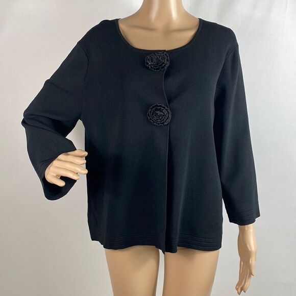 Cable & Gauge black double flower snap button cardigan sweater size L - Picture 1 of 7